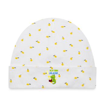 Ich Bin 1.Klasse Dino Erste Klasse 1. Schultag - Baby Premium Organic Mütze - Weiß/Zitronengelb - Vorne