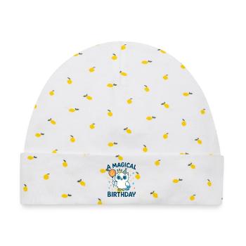 6 Kindergeburtstag A Magical Birthday Eule - Baby Premium Organic Mütze - Weiß/Zitronengelb - Vorne