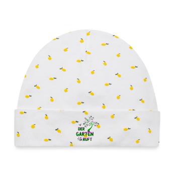 Der Garten ruet – Neongrün & Pink Botanik - Baby Premium Organic Mütze - Weiß/Zitronengelb - Vorne