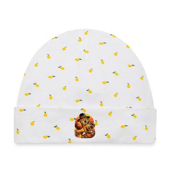 Thanksgiving Hund verteidigt Truthahn Retro - Baby Premium Organic Mütze - Weiß/Zitronengelb - Vorne