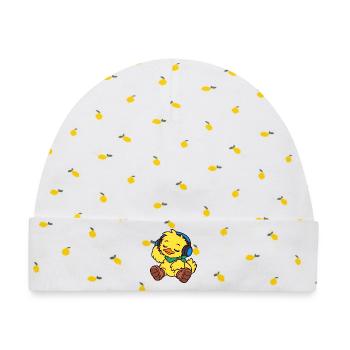 Happy Duck mit Kopfhörern - Baby Premium Organic Mütze - Weiß/Zitronengelb - Vorne