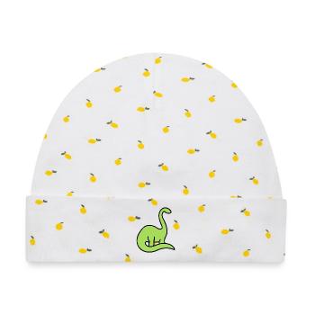 Lime Dino Silhouette auf Schwarz - Baby Premium Organic Mütze - Weiß/Zitronengelb - Vorne