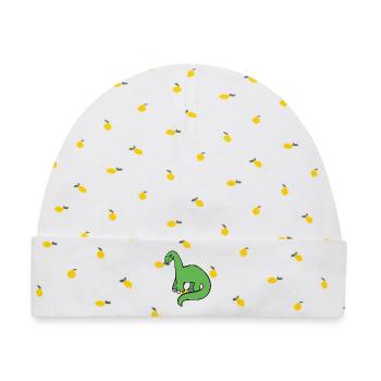 Smaragdgrüner Dino auf Schwarz - Baby Premium Organic Mütze - Weiß/Zitronengelb - Vorne