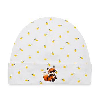 Fuchs mit Sonnenbrille und Kürbiscape - Baby Premium Organic Mütze - Weiß/Zitronengelb - Vorne
