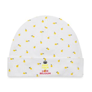 Keep Calm & Love Belgium - Baby Premium Organic Mütze - Weiß/Zitronengelb - Vorne