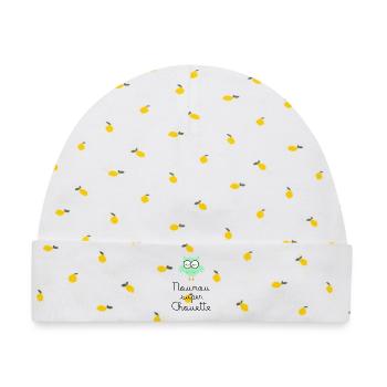 Kindermädchen große Eule - Baby Premium Organic Mütze - Weiß/Zitronengelb - Vorne