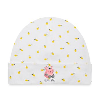 Umarmung - hug me pig - Baby Premium Organic Mütze - Weiß/Zitronengelb - Vorne