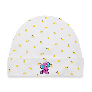 Rosa Elefant - Baby Premium Organic Mütze - Weiß/Zitronengelb - Vorne