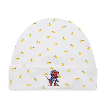 Dino in Hoodie mit Coolem Blick - Baby Premium Organic Mütze - Weiß/Zitronengelb - Vorne