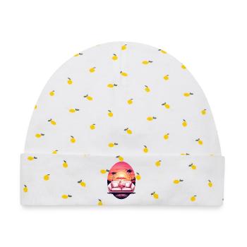 Flamingo Sofa - Baby Premium Organic Mütze - Weiß/Zitronengelb - Vorne
