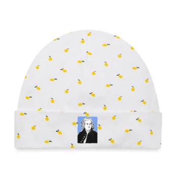 Johann Sebastian Bach in schwarz weiß und blau - Baby Premium Organic Mütze - Weiß/Zitronengelb - Vorne