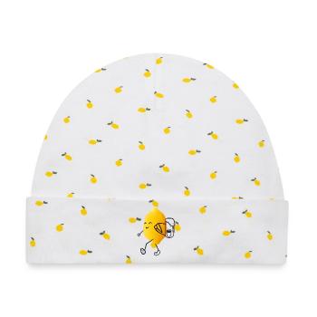 Wander-Zitrus - Zitrone auf Abenteuerreise - Baby Premium Organic Mütze - Weiß/Zitronengelb - Vorne