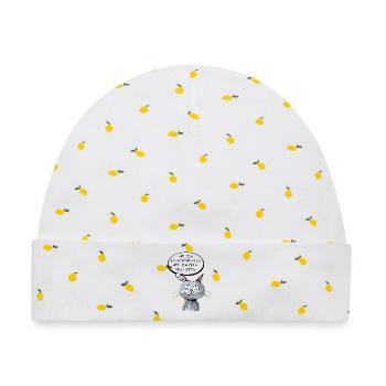 Katzenkopf mit Denkblase - Cartoon Stil - Baby Premium Organic Mütze - Weiß/Zitronengelb - Vorne