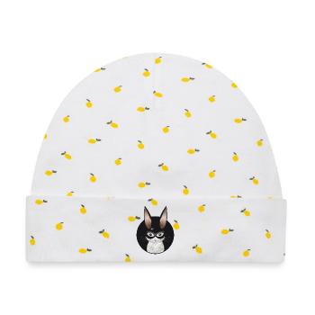 niedliche weiße Maus mit Hasen Maske im Patch - Baby Premium Organic Mütze - Weiß/Zitronengelb - Vorne