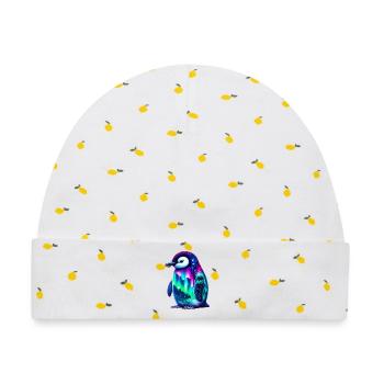 Aurora Borealis Pinguin - Baby Premium Organic Mütze - Weiß/Zitronengelb - Vorne