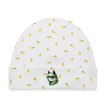 Alpaka mit Brille - Baby Premium Organic Mütze - Weiß/Zitronengelb - Vorne
