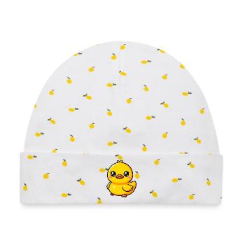 Ente Ente Ente Ente Ente - Baby Premium Organic Mütze - Weiß/Zitronengelb - Vorne