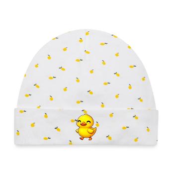 Ente Ente Ente Ente Ente - Baby Premium Organic Mütze - Weiß/Zitronengelb - Vorne