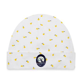 Geometrischer Wolf und Vollmond - Baby Premium Organic Mütze - Weiß/Zitronengelb - Vorne