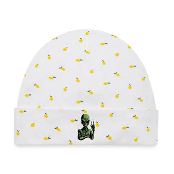 Alien Peace Sign - Baby Premium Organic Mütze - Weiß/Zitronengelb - Vorne