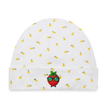 Coole minimalistische Erdbeere fruchtig Sommer - Baby Premium Organic Mütze - Weiß/Zitronengelb - Vorne