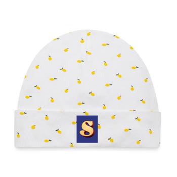 3D Hellbrauner Buchstabe S Look - Baby Premium Organic Mütze - Weiß/Zitronengelb - Vorne