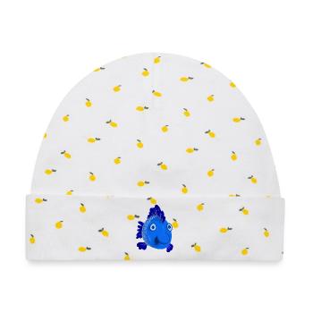 Blue Fish - Baby Premium Organic Mütze - Weiß/Zitronengelb - Vorne