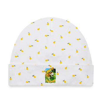Fröhlicher Hund im Blumenfeld - Baby Premium Organic Mütze - Weiß/Zitronengelb - Vorne