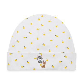 Verspielte Katzen auf niedlichem Design - Baby Premium Organic Mütze - Weiß/Zitronengelb - Vorne