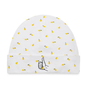 Daumen Hoch Handzeichen – Thumbs Up Symbol - Baby Premium Organic Mütze - Weiß/Zitronengelb - Vorne