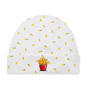 Pixel Pommes Box Fries - Baby Premium Organic Mütze - Weiß/Zitronengelb - Vorne