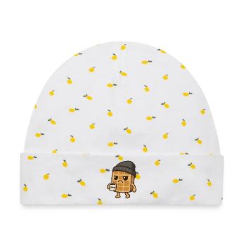 Grumpy Kawaii Waffel - Coffee Beanie Cartoon - Baby Premium Organic Mütze - Weiß/Zitronengelb - Vorne