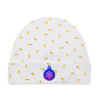 Weihnachtskugel Ornament - Baby Premium Organic Mütze - Weiß/Zitronengelb - Vorne