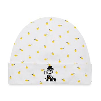 Das Maskottchen-Maskottchen-Design des Hundevaters Bulldoggenhuts - Baby Premium Organic Mütze - Weiß/Zitronengelb - Vorne