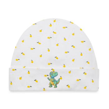 Kunterbunter Robo-Dino - Baby Premium Organic Mütze - Weiß/Zitronengelb - Vorne