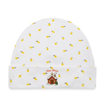 Winterhaus mit Lichterkette - Baby Premium Organic Mütze - Weiß/Zitronengelb - Vorne