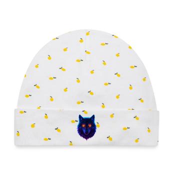 Neon Wolfs Aurora-Augen - Baby Premium Organic Mütze - Weiß/Zitronengelb - Vorne