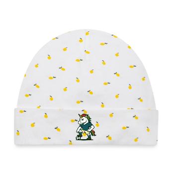 Einhorn-Fußballspieler-Maskottchen mit Ball - Baby Premium Organic Mütze - Weiß/Zitronengelb - Vorne