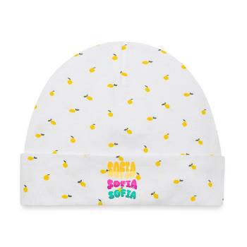 Sofia Name  - Baby Premium Organic Mütze - Weiß/Zitronengelb - Vorne