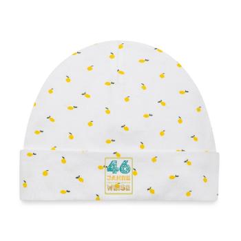 46 - Baby Premium Organic Mütze - Weiß/Zitronengelb - Vorne