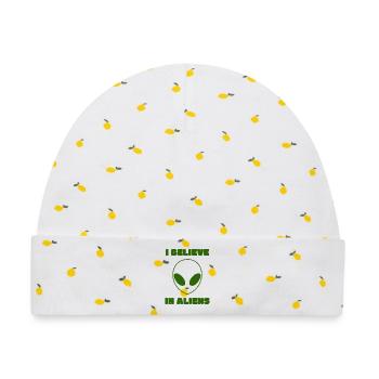 I Believe in Aliens Green UFO Minimal Statement - Baby Premium Organic Mütze - Weiß/Zitronengelb - Vorne