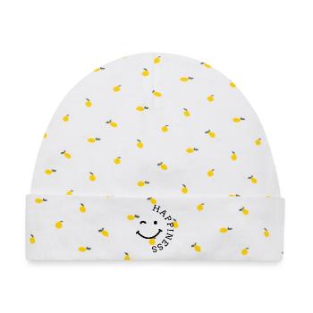 happiness smile - Baby Premium Organic Mütze - Weiß/Zitronengelb - Vorne
