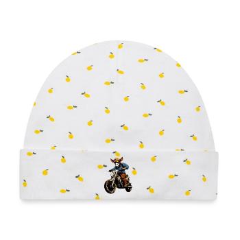 Esel Motorrad - Baby Premium Organic Mütze - Weiß/Zitronengelb - Vorne
