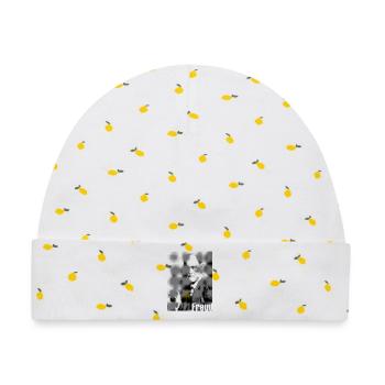 Sigmund Freud monochromes gepunktetes Porträt - Baby Premium Organic Mütze - Weiß/Zitronengelb - Vorne