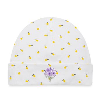Lavendel Wasserfarben Bouquet - Baby Premium Organic Mütze - Weiß/Zitronengelb - Vorne