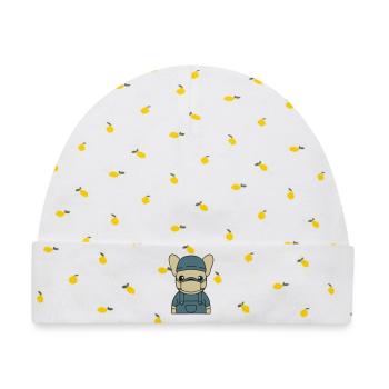 Frenchie Pflegekraft OP Maske - Baby Premium Organic Mütze - Weiß/Zitronengelb - Vorne