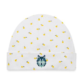 Wolfskopf Polygon Geometrie  - Baby Premium Organic Mütze - Weiß/Zitronengelb - Vorne