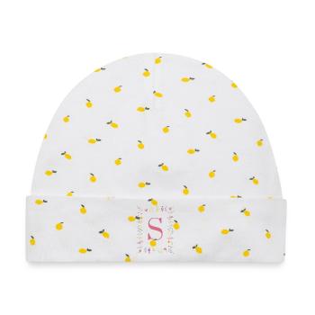 Initial S Blumenmonogramm - Baby Premium Organic Mütze - Weiß/Zitronengelb - Vorne