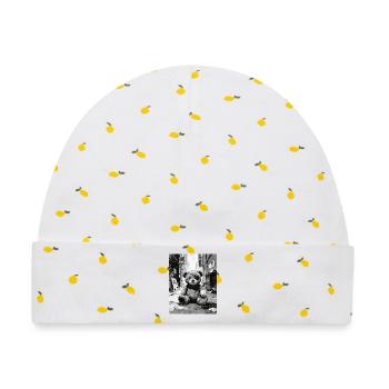 Teddybär mit Augenklappe in Straßennähe - Baby Premium Organic Mütze - Weiß/Zitronengelb - Vorne