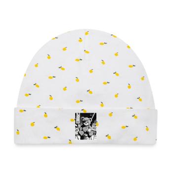 Neon-Noir Bär mit Augenklappe - Baby Premium Organic Mütze - Weiß/Zitronengelb - Vorne